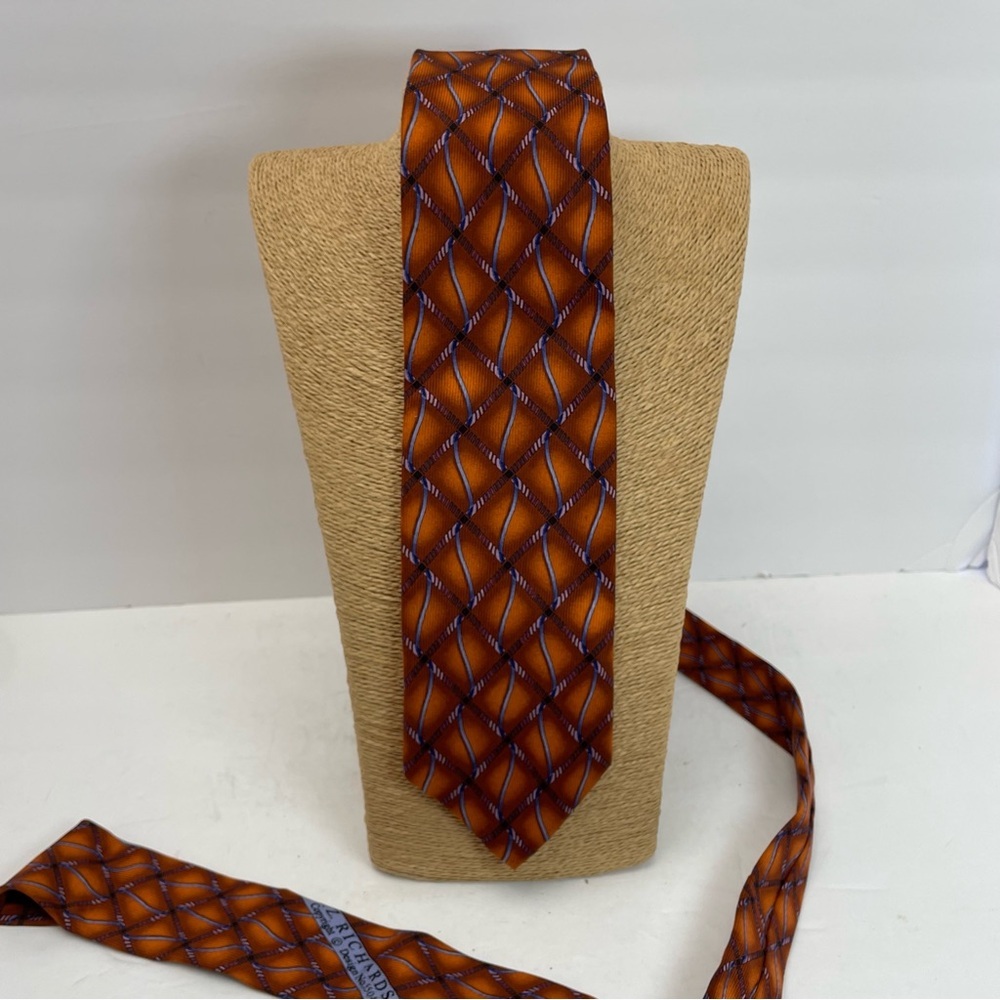 JZ RICHARDS Orange Blue Geometric Silk Tie